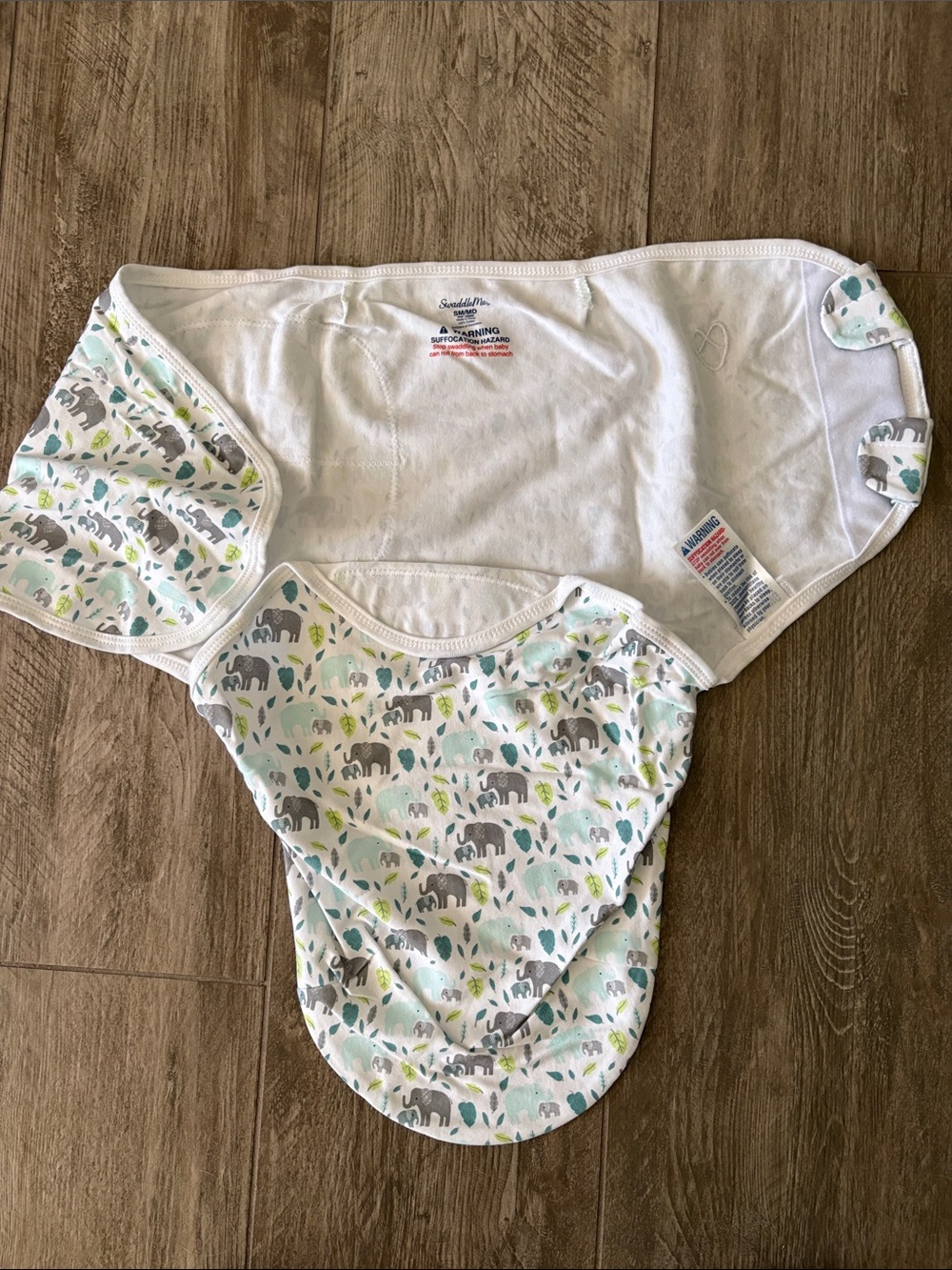 SwaddleMe White Swaddle with Gray Elephant Print